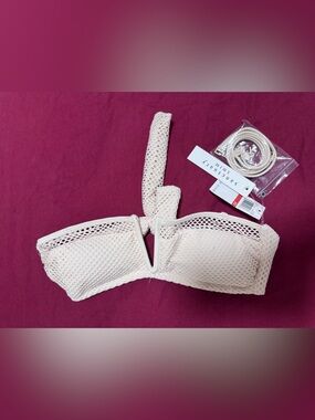 $125 Sanctuary Women's Mesh V-Wire Bandeau Bikini Top Swim White Sand XS NWT